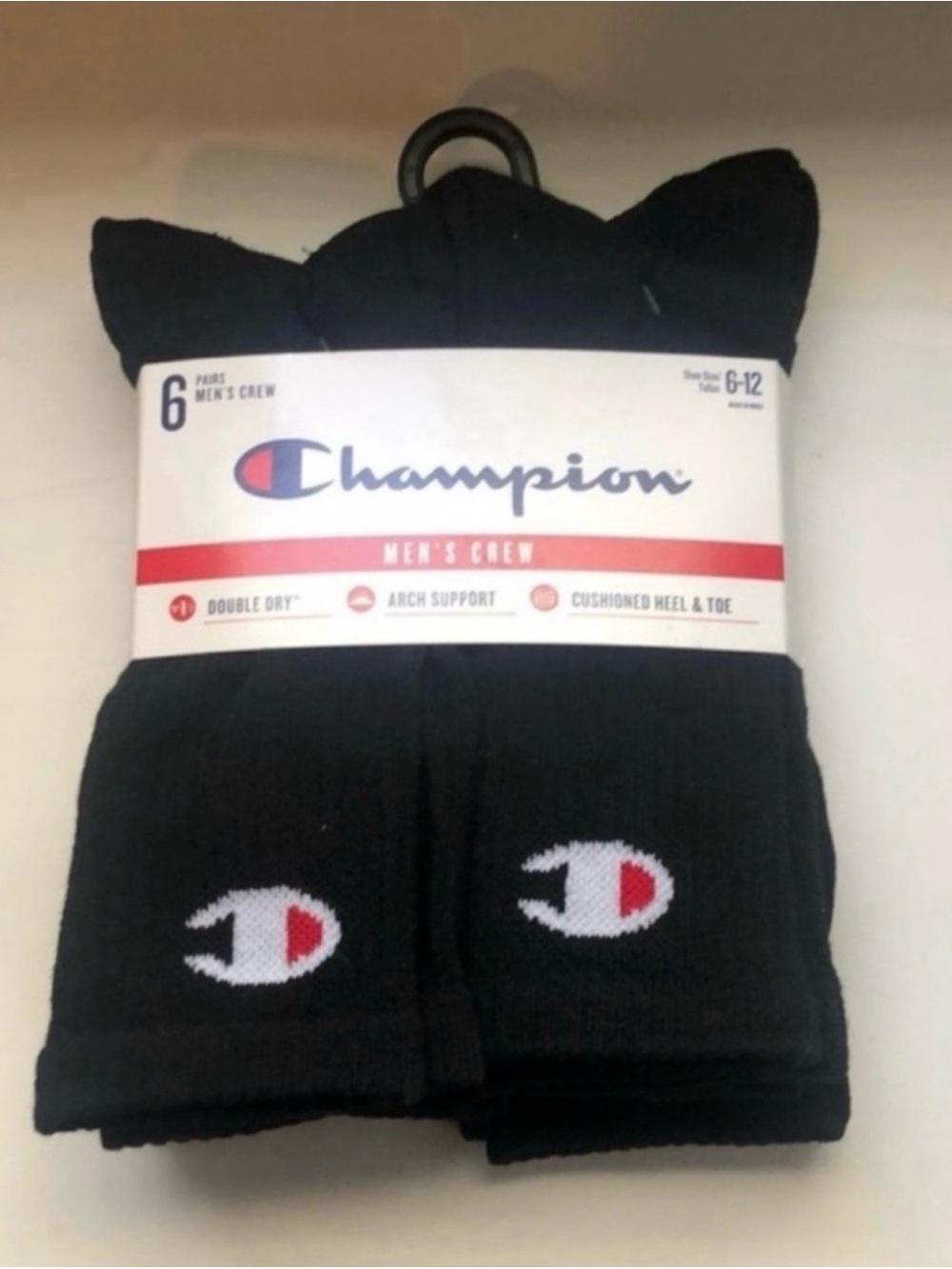 New Champion Socks Men’s 6 Pair Black Crew Socks Athletic Casual Activewear